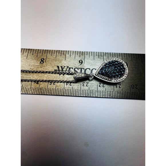 Sterling Silver Teardrop Pendant Necklace Blue & White Stones 18” 7.7g - Picture 11 of 14